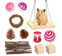 BCJMKDX Jouets pour Hamsters, Jouet for Hamster, Ensemble de Jouets for Hamster, Lapin, Animal de Compagnie, Cochon d'Inde, Perroquet, Jeu molaire, Fournitures en Bois, 1 Ensemble 11(8)