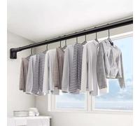 BCJMKDX Tringles de penderie. Barre de penderie réglable sans perçage, Tringle à Rideau de Douche en Acier Inoxydable for Garde-Robe, Support de Rangement for vêtements(Black,0.9~1.6m (35.4~63in))