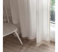 BCLBUSTE Rideaux de fenêtre Semi-occultants de Style bohème en Lin à Pompons avec Broderie pour Salon et Chambre à Coucher - Draperies avec Passe-Tringle 132,1 x 213,4 cm (l x L)