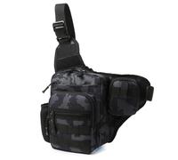 BCMCBV Sac banane tactique pour le camping, l'escalade, le cyclisme, la randonnée, les voyages, le sport de plein air, la pêche Molle, camouflage noir, Taille unique