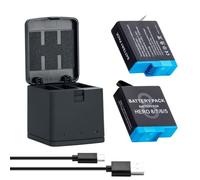 BCMCZCDC Kit de chargeur de batterie pour GoPro Hero 8, 7, 6, 5 triple chargeur et boîte de rangement de batterie, chargeur à 3 canaux avec 2 batteries lithium-ion rechargeables pour GoPro