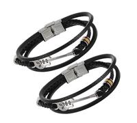 BCOATH 2 Pièces Bracelet Punk pour Hommes de PU Noir Bracelet Multicouche Guitare Ajustable pour Sorties Fêtes et Tenue