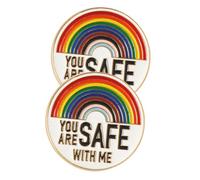 BCOATH 2 Pièces Broche Émail Rainbow Colorée You Are Safe With Me Pin Métal Décoratif Arc-ciel Fierté Lgbtq Accessoire Mode Femme