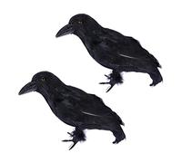 BCOATH 2 Pièces Corbeau Réaliste Décorations De Clôture De Jardin Balcon Anti-Pigeons Lumières De Globe Oculaire d'halloween Décorations d'halloween à L'intérieur Faux Corbeau Hibou Black