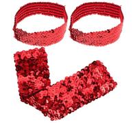 BCOATH 3 Pièces Bandeau de Sport pour Femmes et Adolescentes Rouge en Plastique Structure Large et Épaisse, Élastique et Ajustable, Brillant Paillettes pour Entraînements