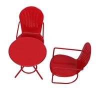 BCOATH 3 Pièces Ensemble de Meubles Miniatures pour Jardin Féerique Table et Chaises en Fer Rouge, Léger et Stable, pour Vitrines et Décorations Rustiques