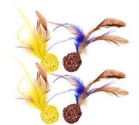 BCOATH 4 Boules en Rotin Colorées pour Chat avec Clochettes et Plumage, Interactif Intérieur 4pcs pour Promouvoir Un Mode de Vie Sain