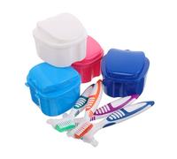 BCOATH 8 Pièces Coffret de Bain pour Prothèses Dentaires avec Brosse Boîte de Rangement Forme de Pomme pour Prothèses Portable Stable et Compacte pour Nettoyage Trempage et Protection