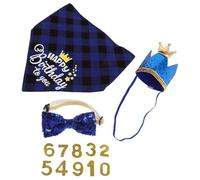 BCOATH Accessoires d'anniversaire pour Animaux de Compagnie, Lot de 4 Set de Set de Pièces Bleu en Polyester Léger avec Bandes Réglables, pour Occasions Festives et Séances Photo