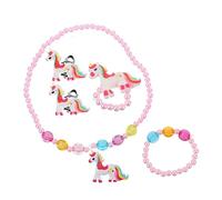 BCOATH Bijoux Licorne Garçon et Filles Fille Collier Bague Bracelet à Breloques Boucles d'Oreilles Kit Parure 4 Pièces Acrylique Rose Accessoires pour Fête Danse Photographie