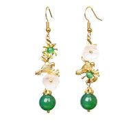 BCOATH Boucles D'oreilles Longues en Agate Verte Style Ethnique Chinois, Pendentifs en Cuivre et Coquillage, pour Rencontrer les Parents de Votre Petit Ami