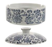 BCOATH Cendrier avec Couvercle Style Porcelaine Chinoise Traditionnelle en Céramique Bleu Stable Odeur, Forme Lotus Élégant pour Décoration de Table à Domicile