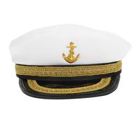 BCOATH Chapeau de Capitaine de Marin Blanc en Polyester Bande Dorée, Visière Incurvée et Design Portable pour Vacances et Fêtes Printemps Automne