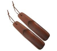 BCOATH Chausse-pieds Ménagers pour Personnes Âgées Couleur Aléatoire en Bois 15,5 Cm Lanière en Cuir, Ensemble de 2 Pièces, Soulage le Mal de Dos et Réduit la Flexion
