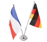 BCOATH Ensemble 2 Drapeaux de Table Allemand et Français avec Porte-drapeau en Métal, Mât Double en Fer, Socle Stable, Mini Drapeaux pour Bureau, Salle de Réunion, Décoration