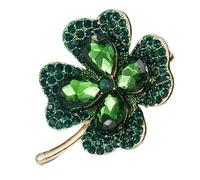 BCOATH Épingle Trèfle à Quatre Feuilles Verte en Métal avec Pierres Brillantes, Accessoire Léger pour Femmes, Élément Élégant pour Décorer Manteaux la Saint-patrick