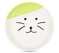 BCOATH Gamelle en Céramique Peu Profonde pour Chat Assiette Réutilisable Motif Visage de Chat Vert Bol Plat pour Nourriture Humide et Viande Crue Facile à Nettoyer pour Alimentation