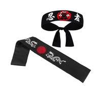 BCOATH Lot de 2 Bandeaux Japonerie Ninja en Polyester Taille Unique Bandeau d'Entraînement Karaté et Bandeau de Chef Sushi Absorbant la Transpiration Respirant et Confortable pour