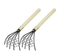 BCOATH Lot de 2 Râteaux à 5 Dents en Fer avec Manche en Bois Confortable pour Creuser Huîtres et Palourdes sur Plage ou Marée