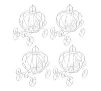 BCOATH Lot de 4 Boîtes à Bonbons Décoratives de Carrosse Citrouille en Fer Forgé Blanc Décoration de Mariage et Anniversaire Centre de Table Princesse pour Fête