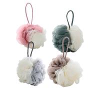 BCOATH Lot de 4 Grosses Boules de Bain en Maille de Nylon Cordelette Courte, Éponges Exfoliantes Nettoyantes et Moussantes pour Usage Domestique Couleur Aléatoire