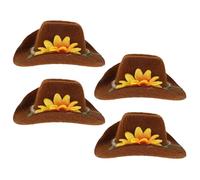 BCOATH Lot de 4 Mini Chapeaux de Cowboy Ajustables pour Petits Animaux Feutre Jaune Fleurs Accessoires Légers et Confortables pour Hamsters Cochons D’Inde Perroquets et Serpents