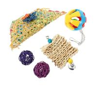 BCOATH Lot de 5 Set de Set de Jouets Suspendus à Mâcher pour Poules et Perroquets, Accessoires pour Cage, Jouets Distributeurs de Nourriture en Bambou Tressé Luffa Couleur Aléatoire