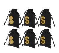 BCOATH Lot de 6 Pochettes à Cordon Noir 16X12 CM en Toile Résistante Paquet à Trésor Pirate pour Pièces Bijoux et Jetons Pochette de Rangement d'Argenté Pratique pour Fête et