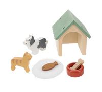 BCOATH Miniature Wooden Dog House Set with Bowl and Food Lifelike Pet Simulation for Dollhouse Furniture and Garden Decor Creative Roleplay Accessory