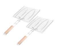BCOATH Panier de Barbecue à Clips en Fil de Fer Poignée en Bois, Lot de 2 Pièces pour Griller Poisson et Viande Uniformément en Camping et Barbecue à Domicile