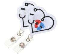 BCOATH Porte-badge Rétractable 2 Pièces en Feutre Forme Cœur Clip Rotatif à 360 Degrés pour Infirmières et Personnel de Bureau, Accessoires Décoratifs Pratiques