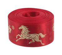 BCOATH Ruban Polyester Rouge 2,5 CM X 4,57 M pour Décorations Festives et Présents, Motif Année du Cheval, Adapté aux Nœuds et Créations du Nouvel An Chinois