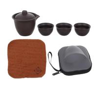 BCOATH Service à Thé Portable en Céramique Violette, Mini Théière Kung Fu avec 3 Tasses à Thé avec Couvercle, Coffret de Voyage Compact pour Camping, Randonnée et Style Style Aléatoire