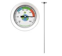 BCOATH Thermomètre de Sol en Acier Inoxydable pour Compost et Jardin, Outil de Mesure Précis Plage 10 76°c, Lecture Claire et Zone Colorée, pour Pots de Fleurs