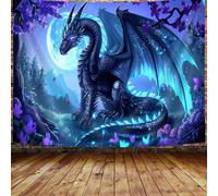 Bcsewcg Tapisserie Dragon Fantasy, forêt magique dragon bleu à suspendre pour chambre à coucher, salon, dortoir