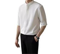 BCSRVCE Chemises Habillées À Manches Courtes en Satin De Soie pour Hommes, Mode, Double Patte De Boutonnage, Boutons Cachés, sans Repassage, Col Officier, Hauts Décontractés D'Été pour Mariage, Trava