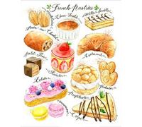 BCTS Affiche en métal avec inscription « French Pastries » Décoration murale de cuisine Décoration murale Pour desserts français Poster Eclairs macarons Cadeau pour les aliments 20,3 x