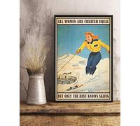 BCTS Affiche murale vintage en métal « Skiing All Women Are Created Equal » - Décoration murale pour garage, maison, cadeau d'anniversaire - 30,5 x 40,6 cm