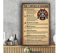 BCTS Les Sept Vertus De Bushido Poster Samurai Warrior Cites 7 Vertus De Bushido Décoration murale en métal 20,3 x 30,5 cm