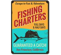 BCTS Panneau de pêche personnalisé avec inscription « Happy & Adventure » en métal - 20,3 x 30,5 cm