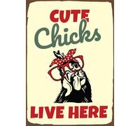 BCTS Panneau en métal avec inscription « Cute Chicks » - Pour poussins, fermiers, poulailler, poulailler - 20,3 x 30,5 cm