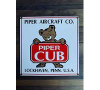 BCTS Piper Cub Plaque en porcelaine vintage décorative aviation avion ancien avion en métal humoristique pour traverser la circulation 30,5 x 30,5 cm
