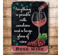 BCTS Plaque affiche en acier de vin rose pour cuisine bar style vintage Décoration de cour extérieure 20,3 x 30,5 cm
