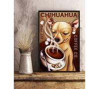 BCTS Plaque en métal pour décoration d'intérieur, café, chihuahua, chihuahua, chihuahua, idée cadeau, 20,3 x 30,5 cm