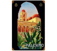 BCTS Plaque en métal rétro vintage Palermo Sicilia Italie Tourisme publicité Voyage Décoration murale Poster en métal 20,3 x 30,5 cm