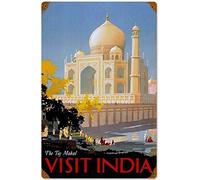 BCTS Plaque en métal rétro vintage Taj Mahal Indien, publicité touristique, décoration de voyage, affiche en métal 20,3 x 30,5 cm