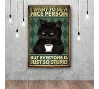 BCTS Poster humoristique en métal avec inscription « Drinking Coffee Cat » - 30,5 x 40,6 cm