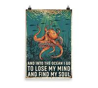 BCTS Poster rétro en métal avec pieuvre et inscription « In the Ocean I Go To Lose My Mind And Find Soul » 20,3 x 30,5 cm