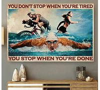 BCTS Poster vintage Triathlon You Stop When You'Re Done Triathlons Ironman World Triathlon Corporation Natation Cyclisme Running Panneau décoratif en métal 30,5 x 40,6 cm