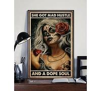 BCTS Sugar Skull Affiche vintage en métal avec inscription « She Got Mad Hustle And A Dope Soul » 20,3 x 30,5 cm
